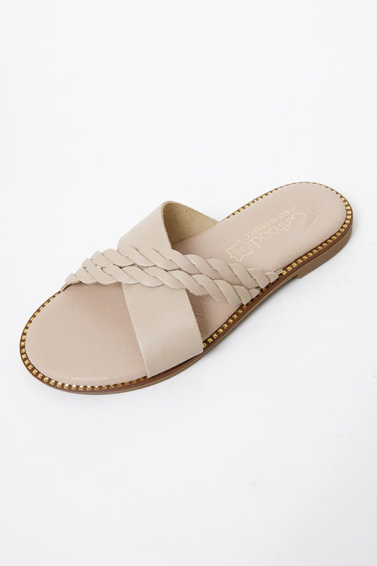 Béžové kožené šľapky MYKONOS - Topánky