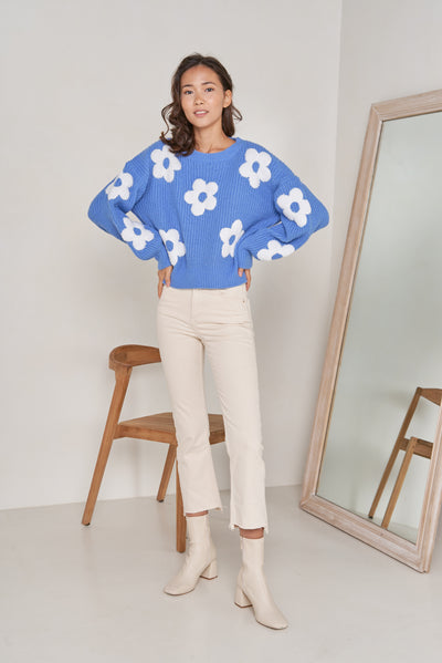 Modrý kvetinový sveter Chiara - UNI - Top