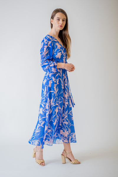 Modré kvetinové midi šaty - spoločenské šaty