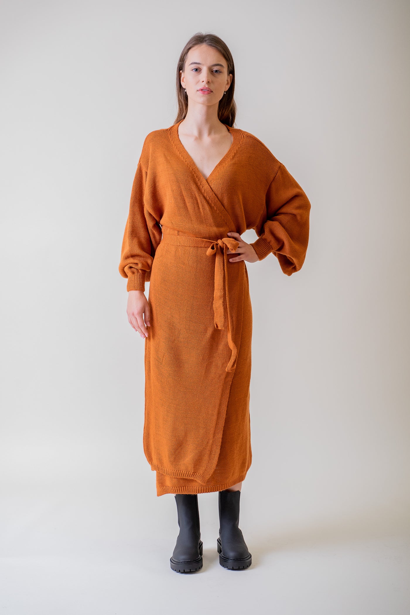 Oranžové pletené zavinovacie šaty - UNI - Šaty