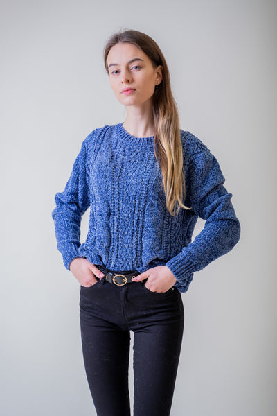 Modrý vzorovaný zamatový sveter - Top