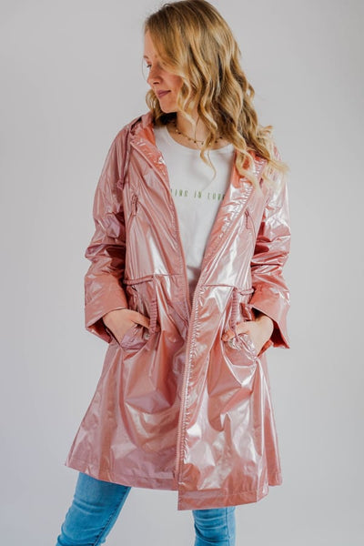 Ružový lesklý plášť - kabát a bunda