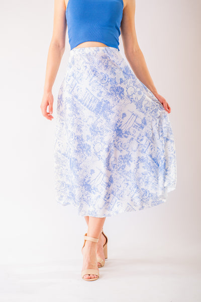 Bielo modrá saténová sukňa Luisa