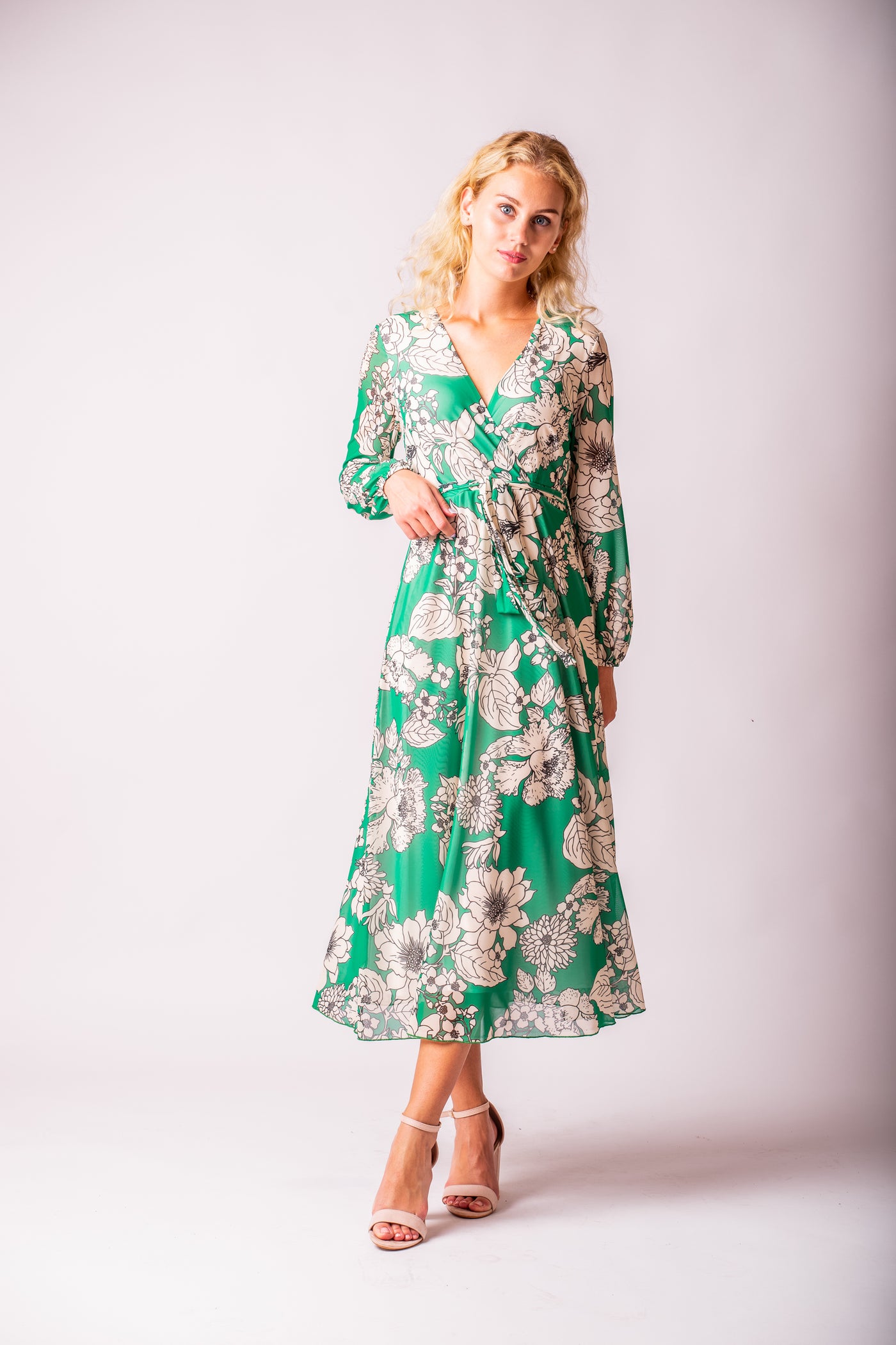 Kvetinové zelené midi šaty