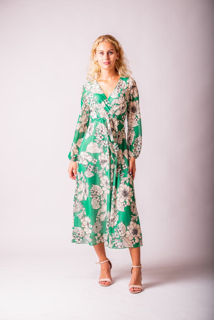 Kvetinové zelené midi šaty