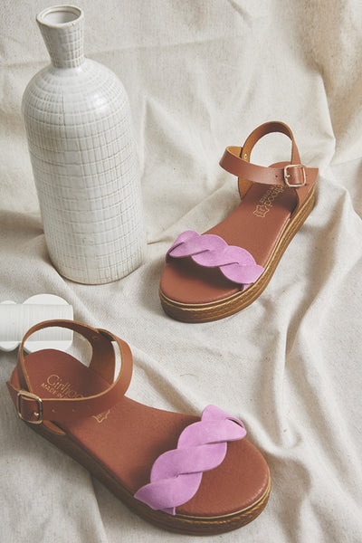 Hnedo fialové kožené sandále SERIFOS - Topánky