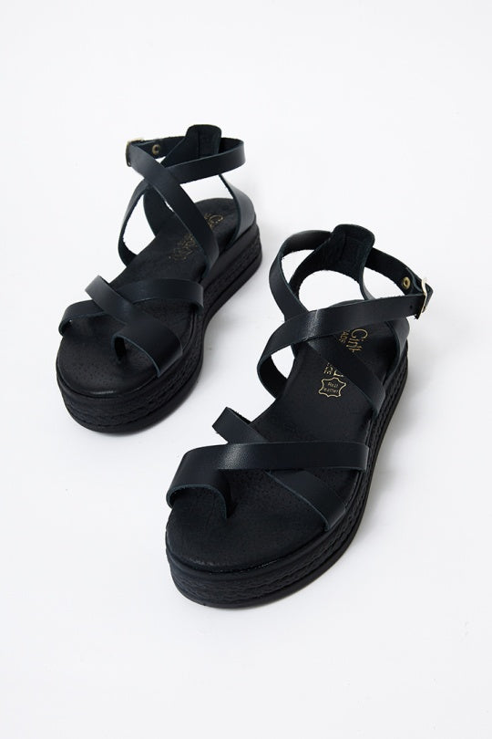 Čierne kožené sandále PIREE - Topánky
