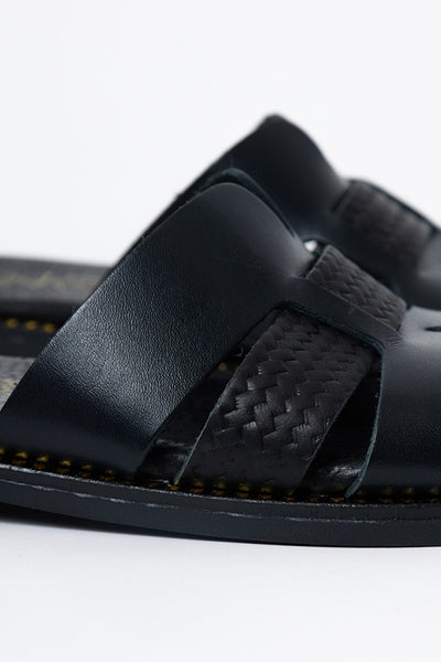 Čierne kožené šľapky ANDROS - Topánky