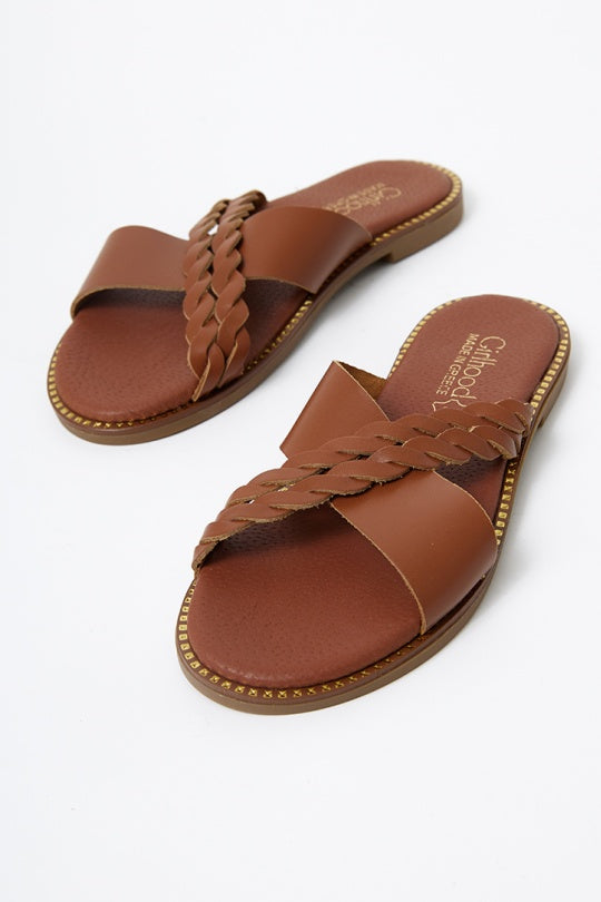 Hnedé kožené šľapky MYKONOS - topánky