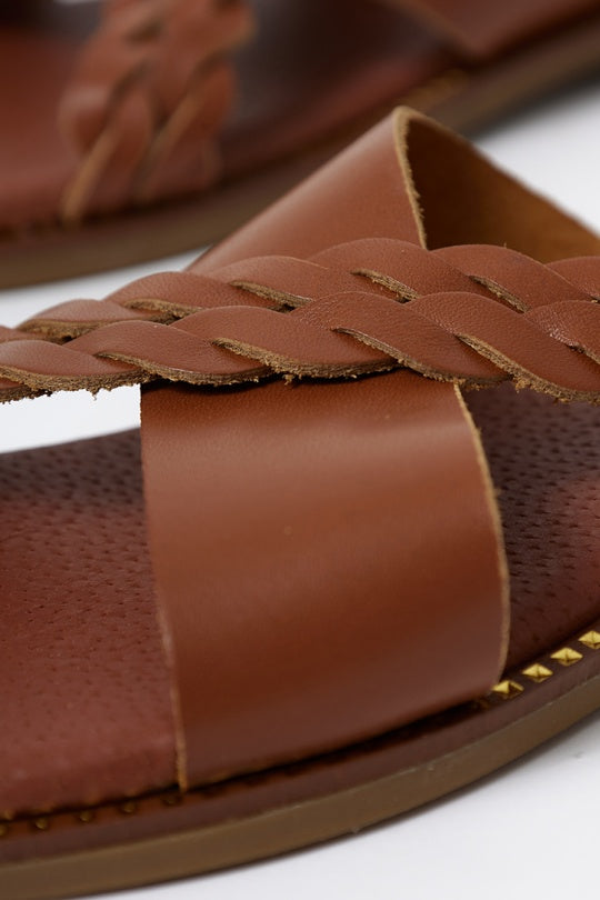 Hnedé kožené šľapky MYKONOS - topánky