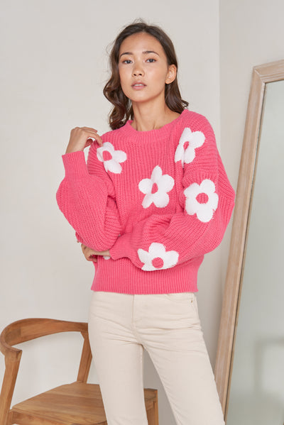 Ružový kvetinový sveter Chiara - UNI - Top