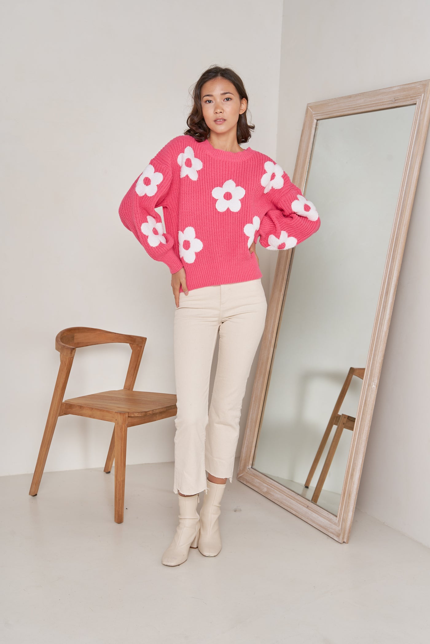 Ružový kvetinový sveter Chiara - UNI - Top