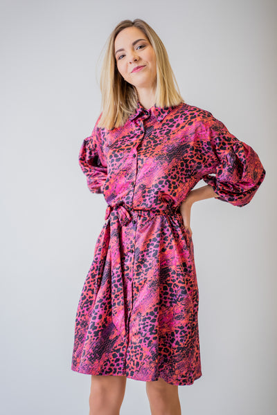 Ružové košeľové šaty so zvieracím motívom - Šaty