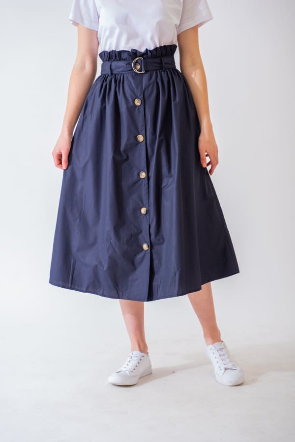Modrá midi sukňa s opaskom - Sukňa
