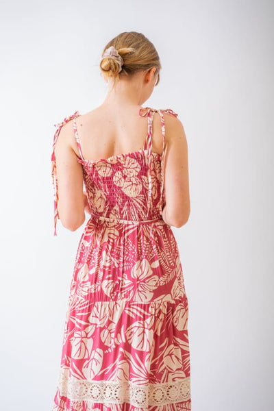 Ružovo bežové kvetinové maxi šaty - UNI - Šaty