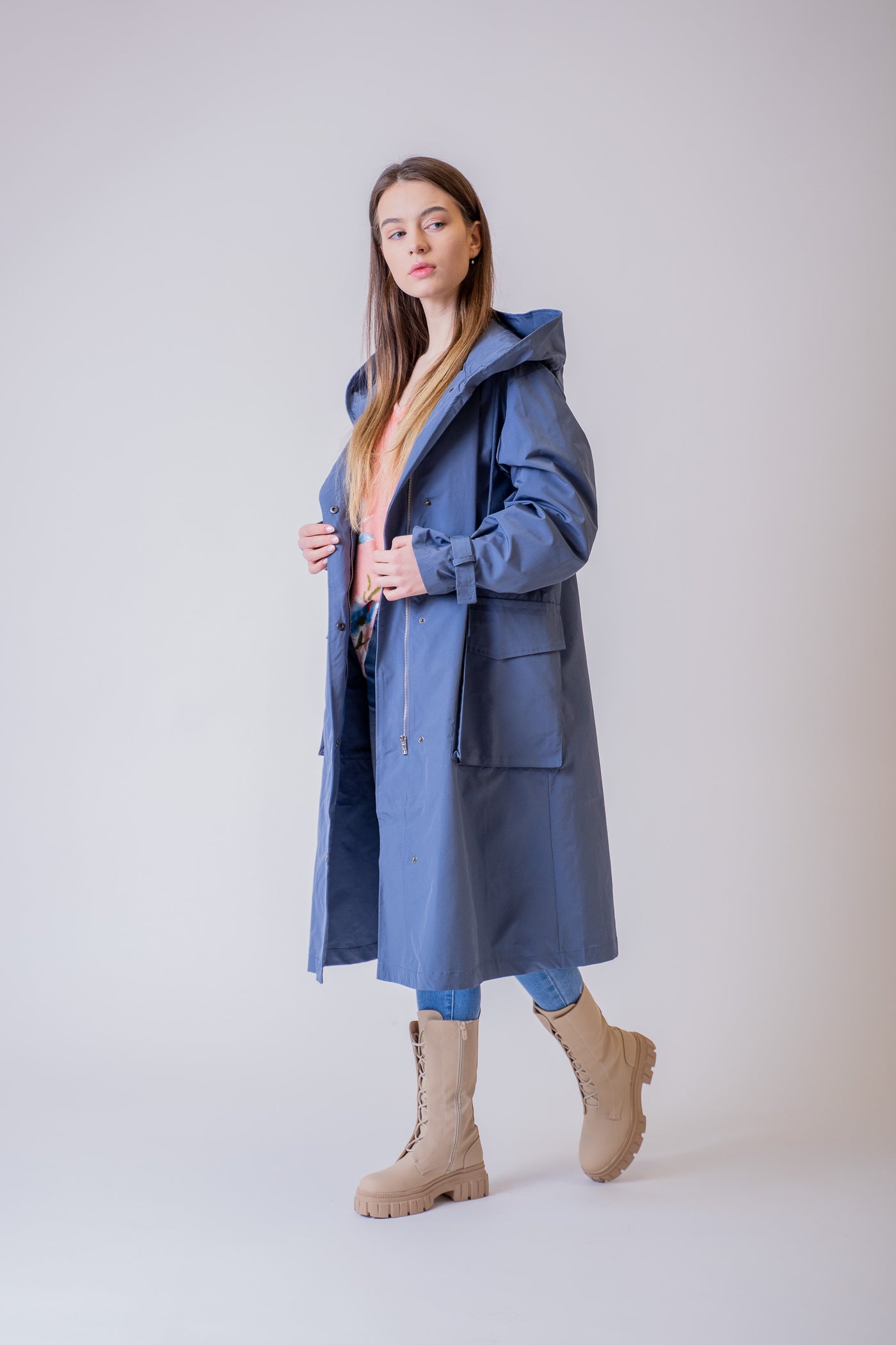 Modrý prechodný plášť - UNI - kabát a bunda