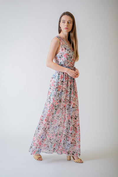 Ružové kvetinové maxi šaty - spoločenské šaty