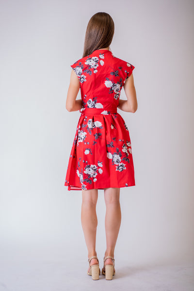 Červené zavinovacie kvetinové šaty - Šaty