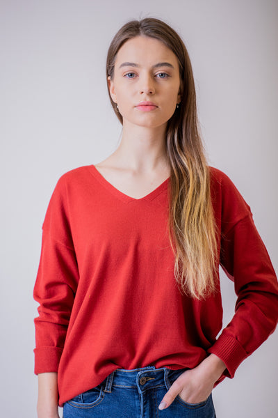 Červený vlnený sveter - UNI - sveter