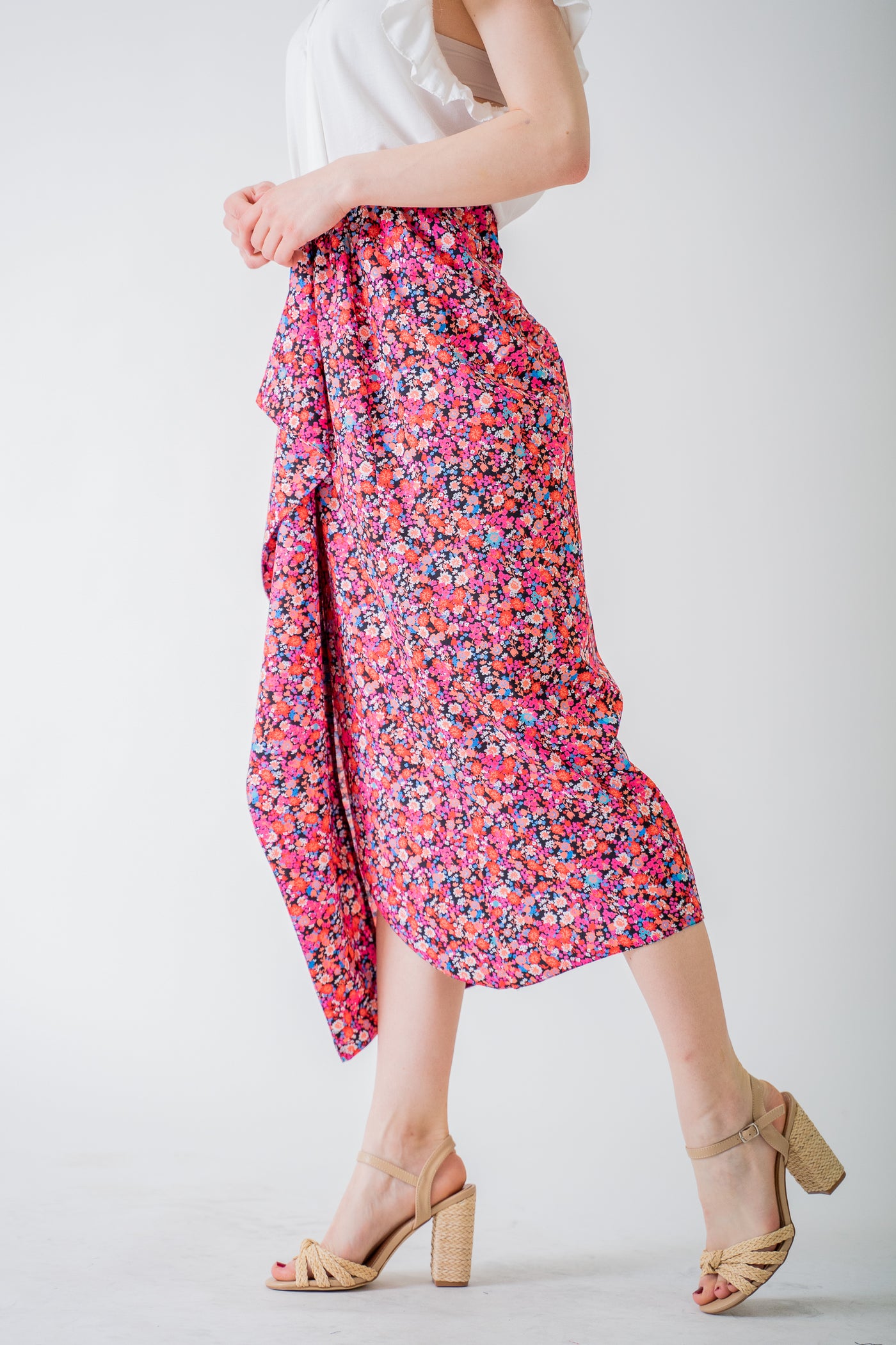 Kvetinová ružová midi sukňa - UNI - Sukňa