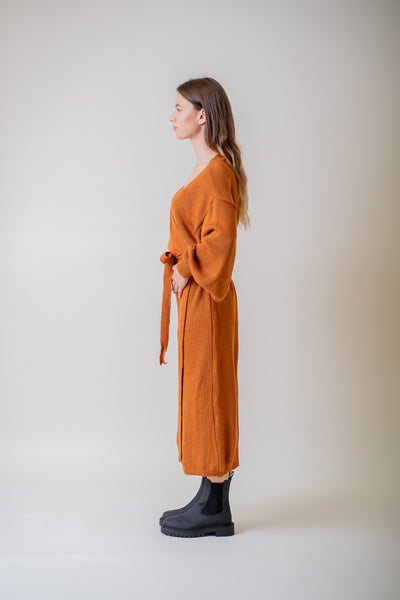 Oranžové pletené zavinovacie šaty - UNI - Šaty