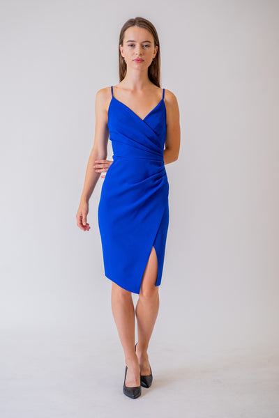 Modré krátke puzdrové šaty - spoločenské šaty