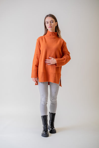 Oranžový pletený rolákový sveter - Top
