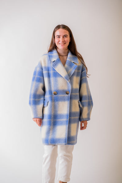 Modro biely oversized kabát Bettie - UNI - kabát a bunda