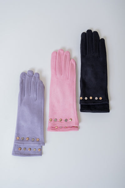 Semišové rukavice s aplikáciou - Sivo-fialová - Rukavice
