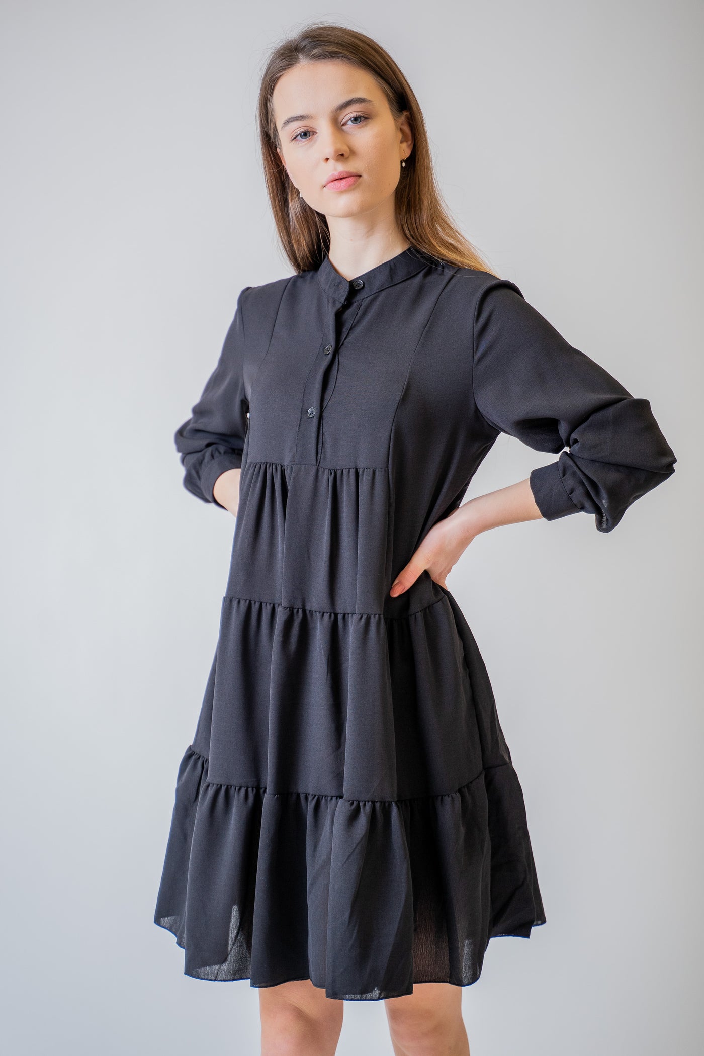 Čierne košeľové šaty s volánmi - UNI - Šaty