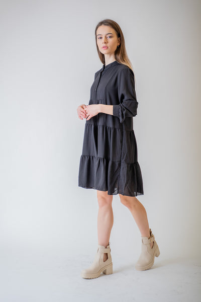 Čierne košeľové šaty s volánmi - UNI - Šaty