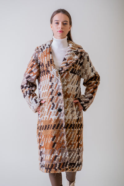 Hnedý vlnený oversized kabát Evelyna - UNI - kabát a bunda