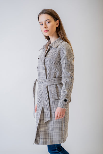 Károvaný sivý prechodný kabát Goji - kabát a bunda
