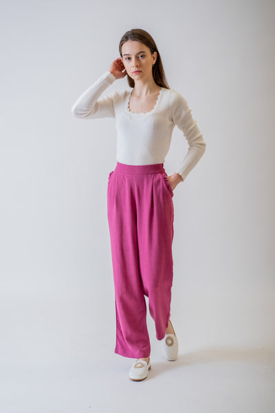 Ružové ľanové nohavice - Nohavice