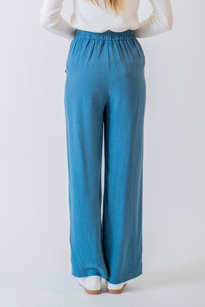 Modré ľanové nohavice - Nohavice