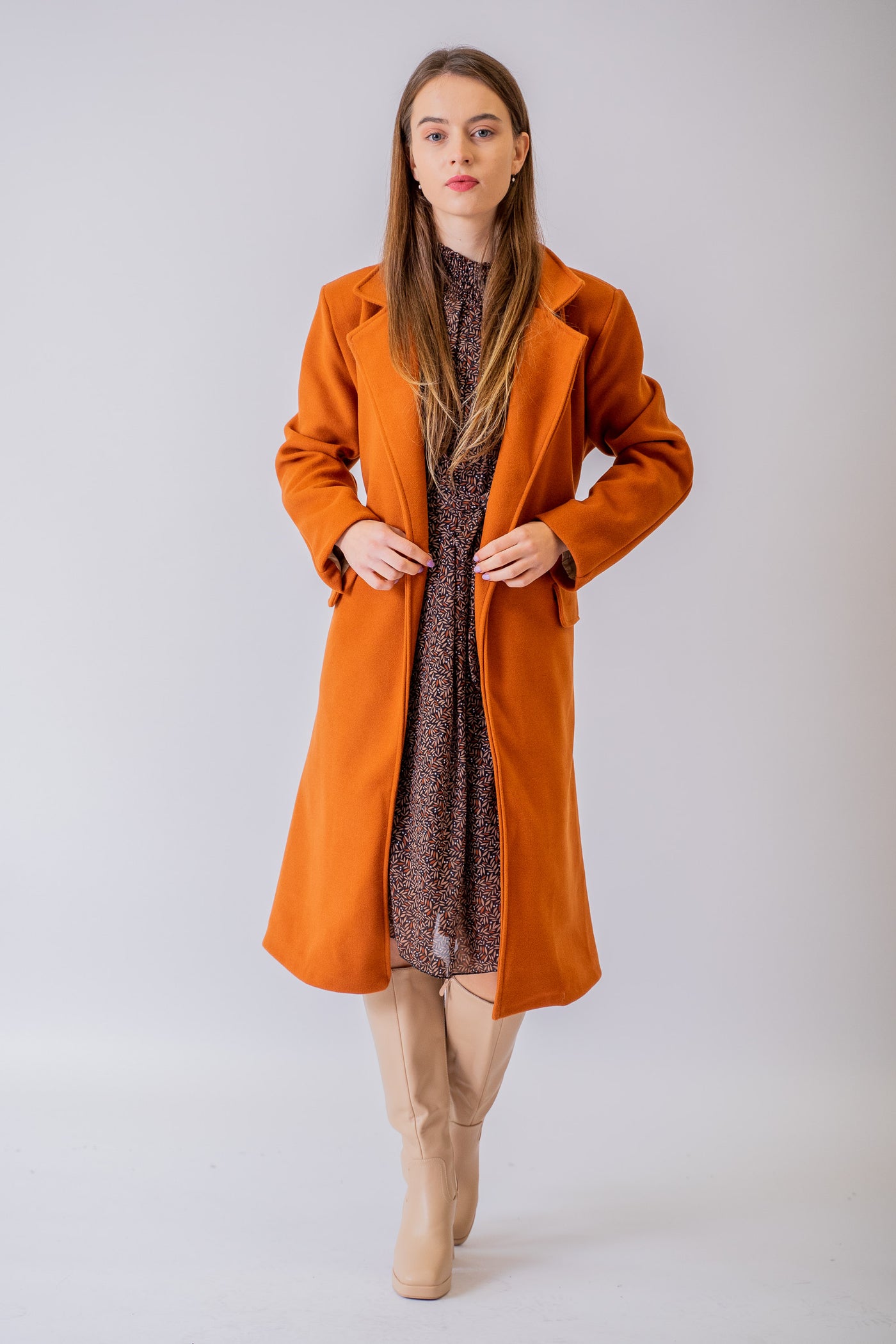 Oranžový dlhý kabát Esme - UNI - kabát a bunda
