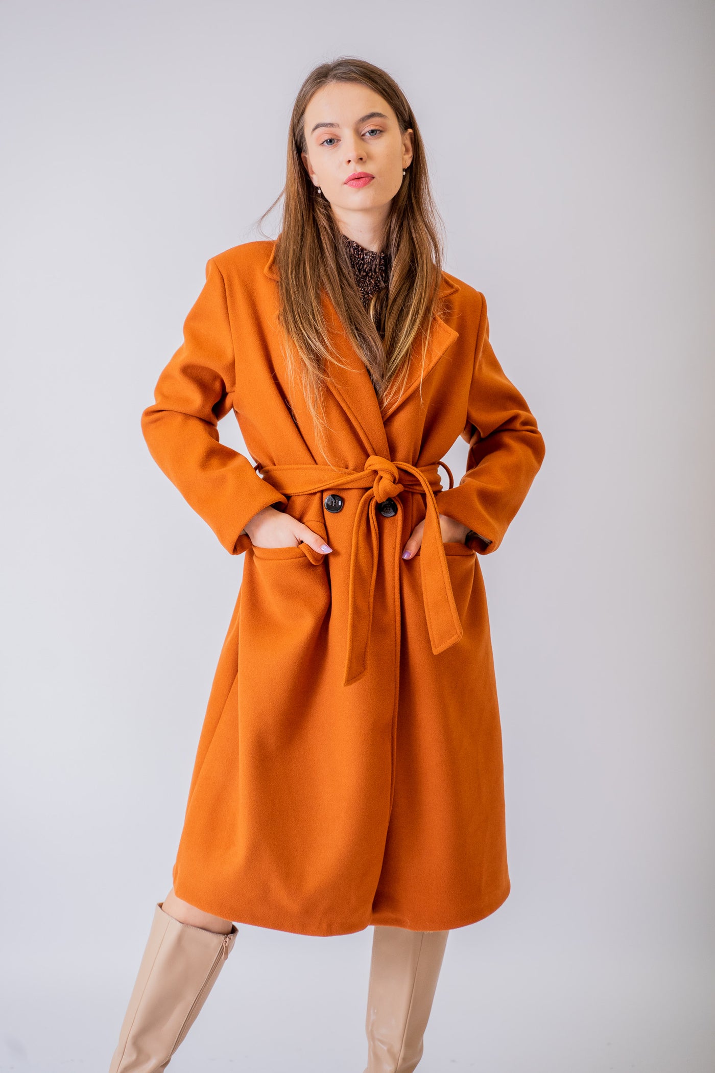 Oranžový dlhý kabát Esme - UNI - kabát a bunda