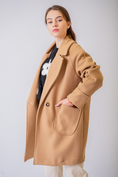 Svetlo hnedý oversized kabát Caterine - UNI - kabát a bunda