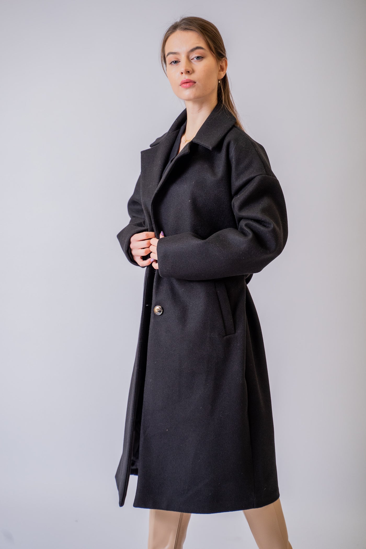 Čierny kabát s opaskom Zetta - UNI - kabát a bunda