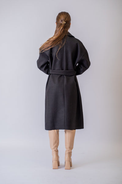 Čierny kabát s opaskom Zetta - UNI - kabát a bunda