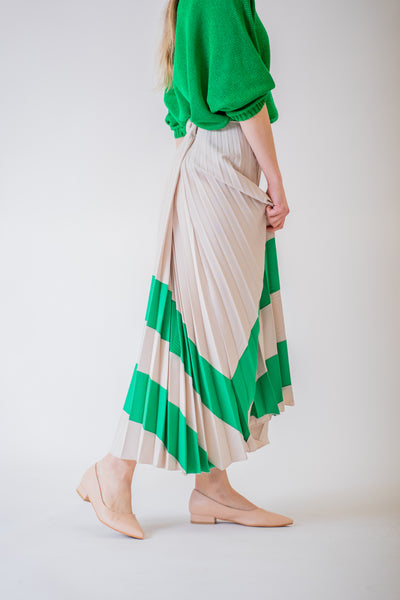 Bežovo zelená plisovaná midi sukňa - UNI - Sukňa